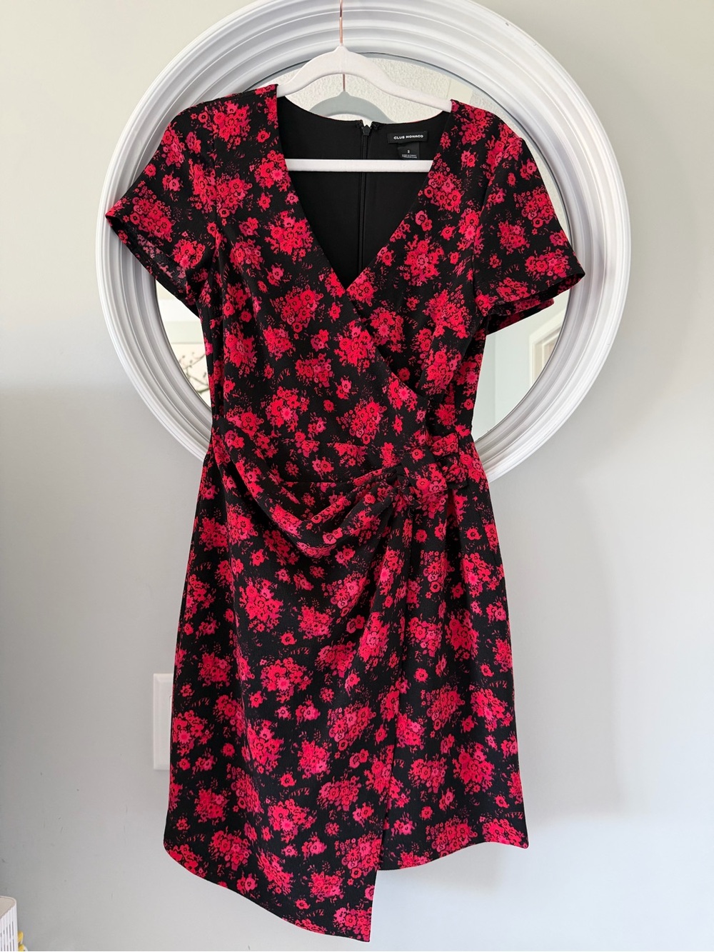 Club Monaco Black Mini Dress with Red Floral Print